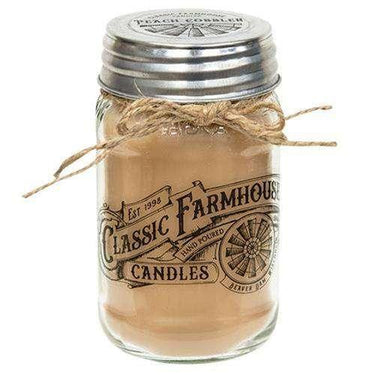 Peach Cobbler Classic Farmhouse Mason Jar Candle, 16oz - The Fox Decor